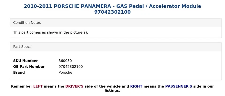 2010-2011 PORSCHE PANAMERA - Pedal de gas / Módulo acelerador 97042302100 Foto 4 de 4