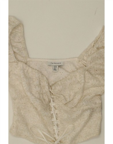 TOPSHOP Womens Crop Blouse Top UK 8 Small Off White Nylon BJ14 - Picture 3 of 3
