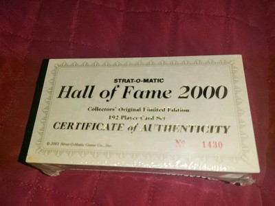 STRAT-O-MATIC HALL OF FAME 2000, 192 PLAYER CARD SET, SEALED, COA, NO. 1430,MINT