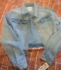 Takara Womens Denim Jean Jacket Sz Medium Nwt Distressed 