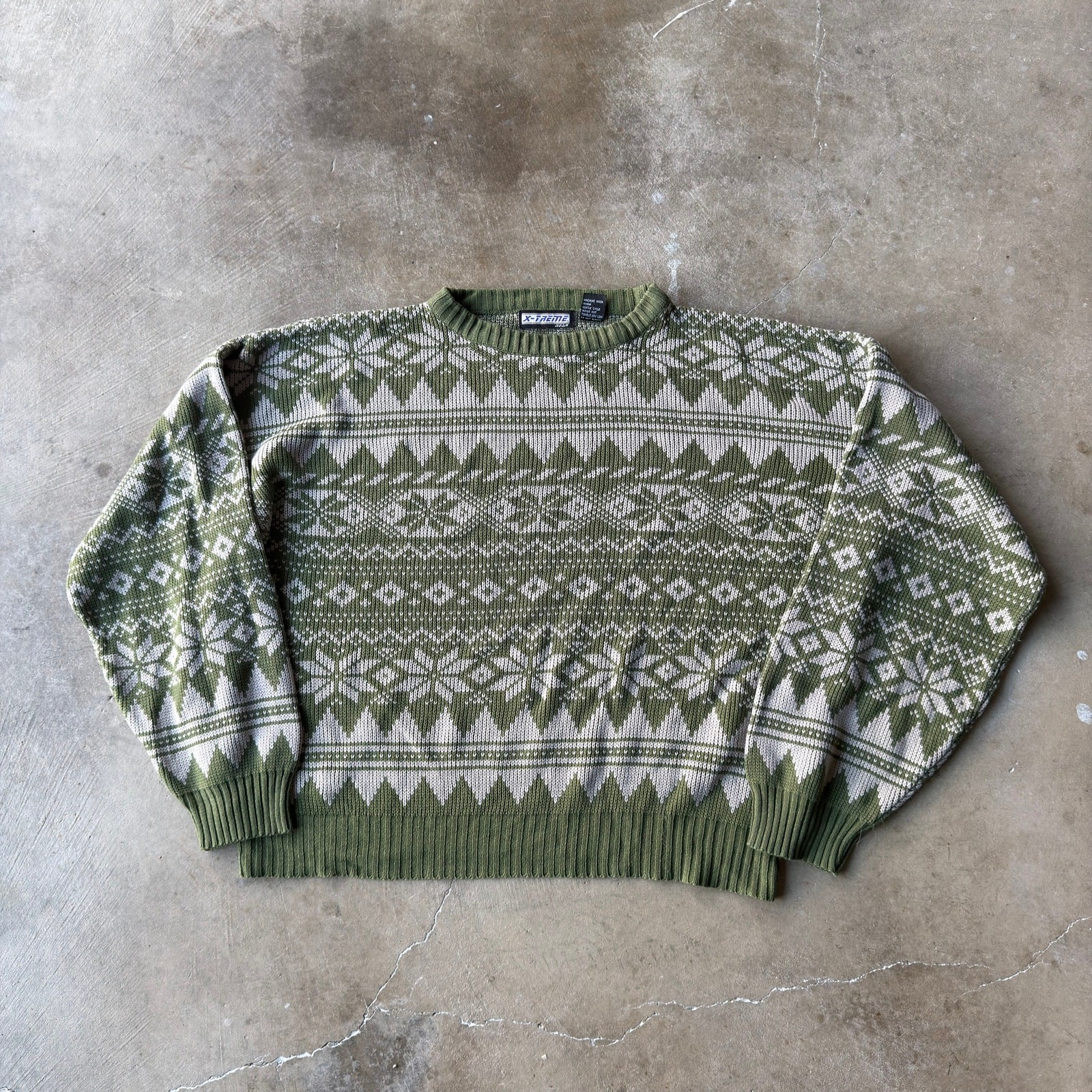 Vintage 90S Acrylic Knit Sweater Green Argyle Geometric Winter Fall Mens Large