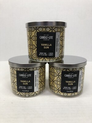 (X3) Candle Lite 3 Wick Candle Premium Fragrance 14 Ounce - Vanilla Sun