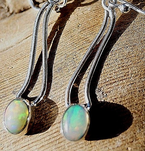 Ohrhänger Lang Oval Welo Opal Weiß Feuer Modern Silber Ohrringe Elegant Design - Bild 8 von 10