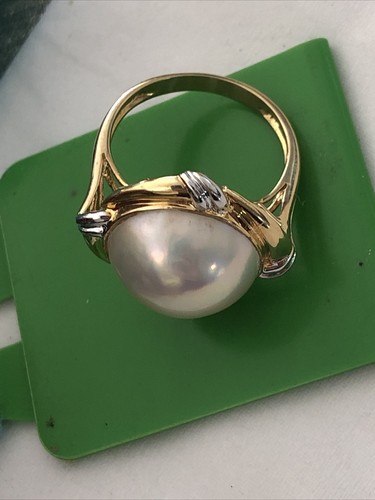 18KT YELLOW & WHITE GOLD WITH BIG GENUINE PEARL RING -ALL SIZES AVAILABLE 5.3g - Picture 18 of 18