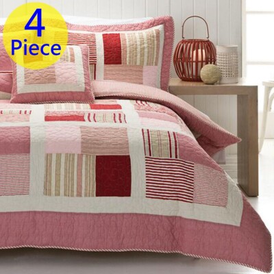 Sleeping Beauty Henry Red Quilted DOUBLE Bed Quilt Cover Set. 4 Piece