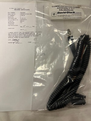 David Clark Headset Communication Cord P/N 18028G-05 with release certificate