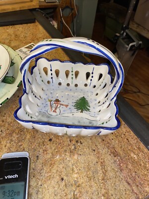 RCCL hanpainted porcelain Basket Candy, Cookies Gift? Made In Portugal MINT