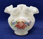Fenton White Opalescent Iridescent Ruffle Top 3.75" Vase