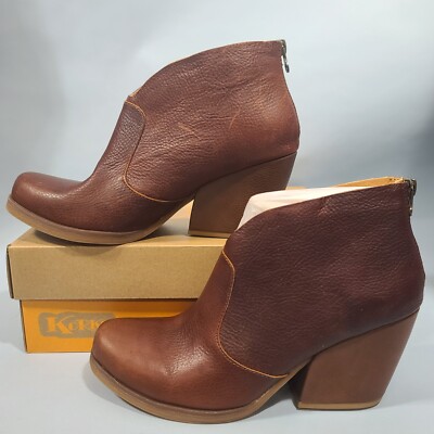 KORKS Gemini Brown Leather Block Heel Ankle Boots Womens