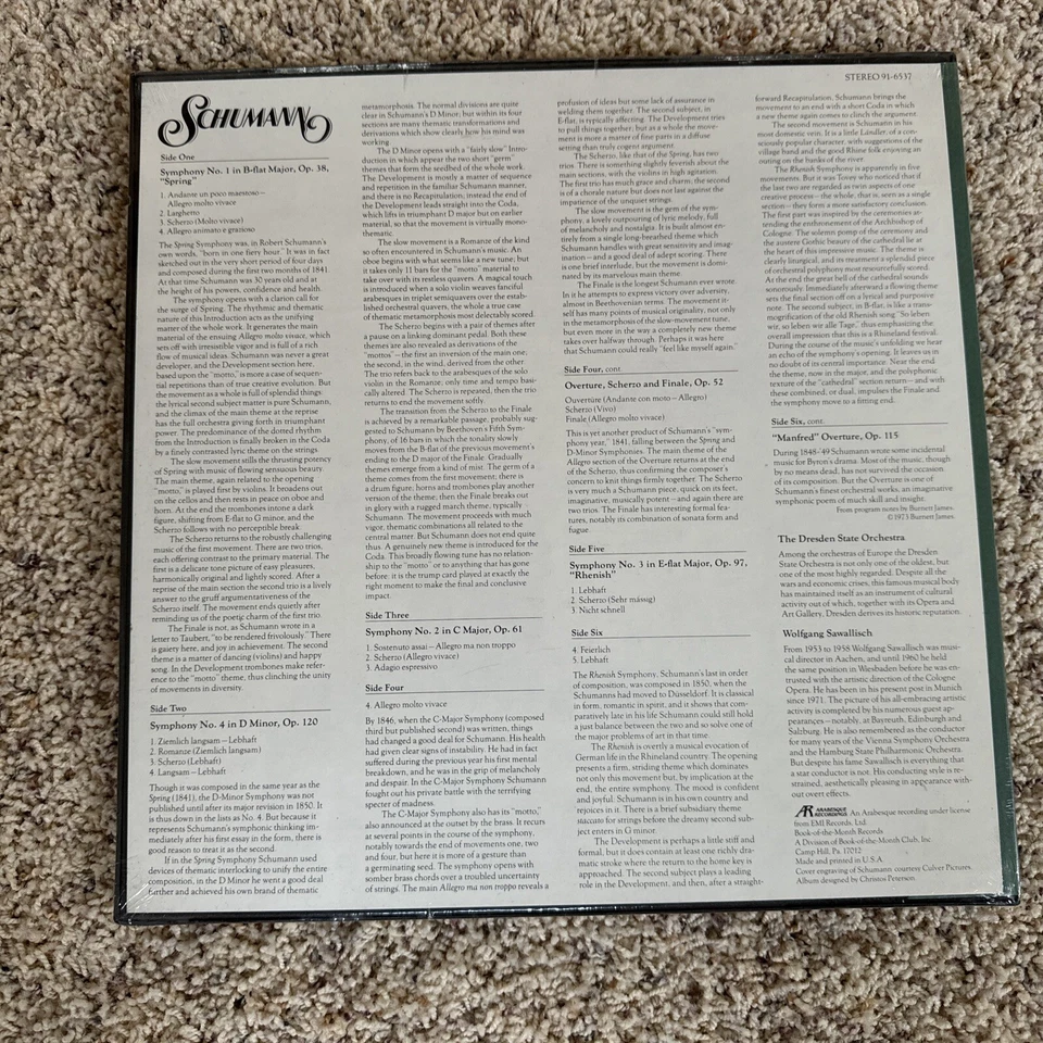Schumann The Four Symphonies 3 vinyl LP boxset EMI Arabesque NM SEALED - Image 2 of 4