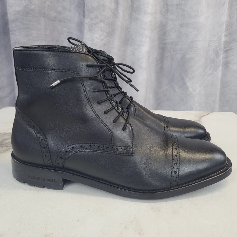 Kenneth Cole REACTION KEVIN Cap Toe Side Zip Lace Up Boots Men's 8.5 M Black - Image 2 of 4