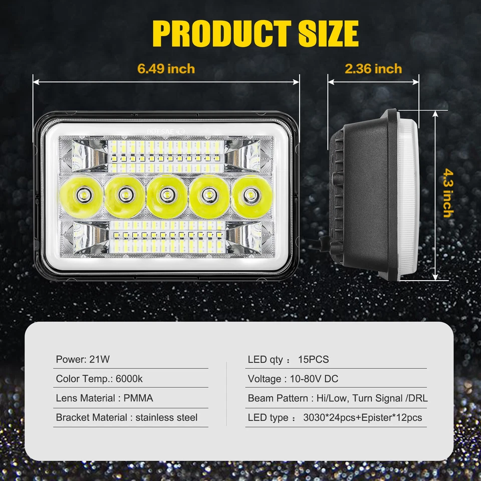 Faros 4X6" Halo Turn DRL H6545 para Chevrolet R2500 C10 Suburban 1989-1991 Foto 2 de 4