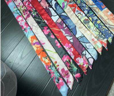 【関税込み】 Printed Silk Twill Skinny Scarf Double-Sided Portuguese Tiles Print Silk Twill Skinny Scarf