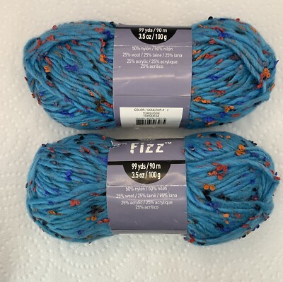 Loops & Threads Fizz Multclr Yarn #393 2 Skein 25% Wool 3.5 Oz 100 g Laine Hilo