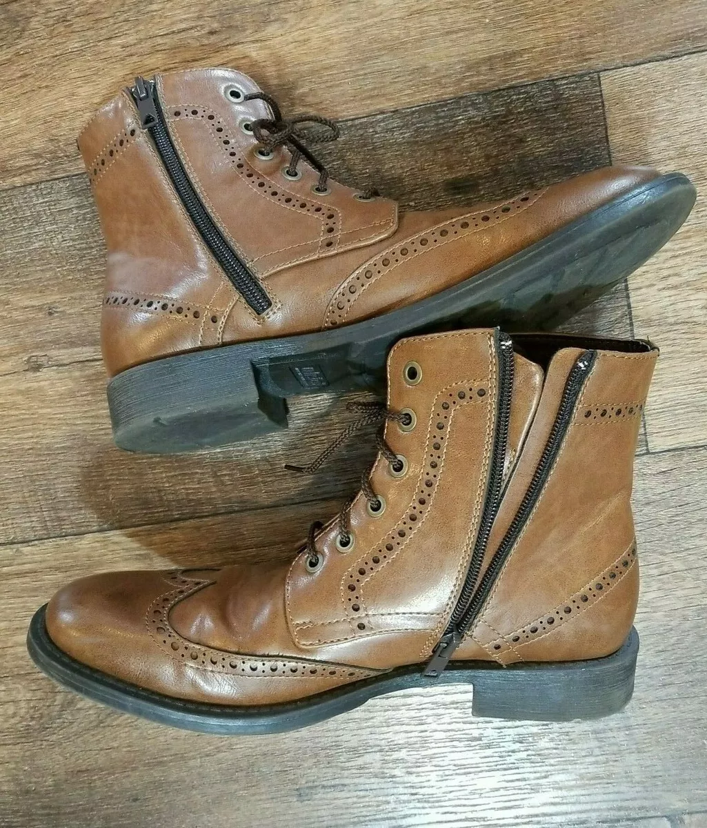 Kenneth Cole Unlisted Men s Blind Sided Wingtip Ankle Boots Cognac