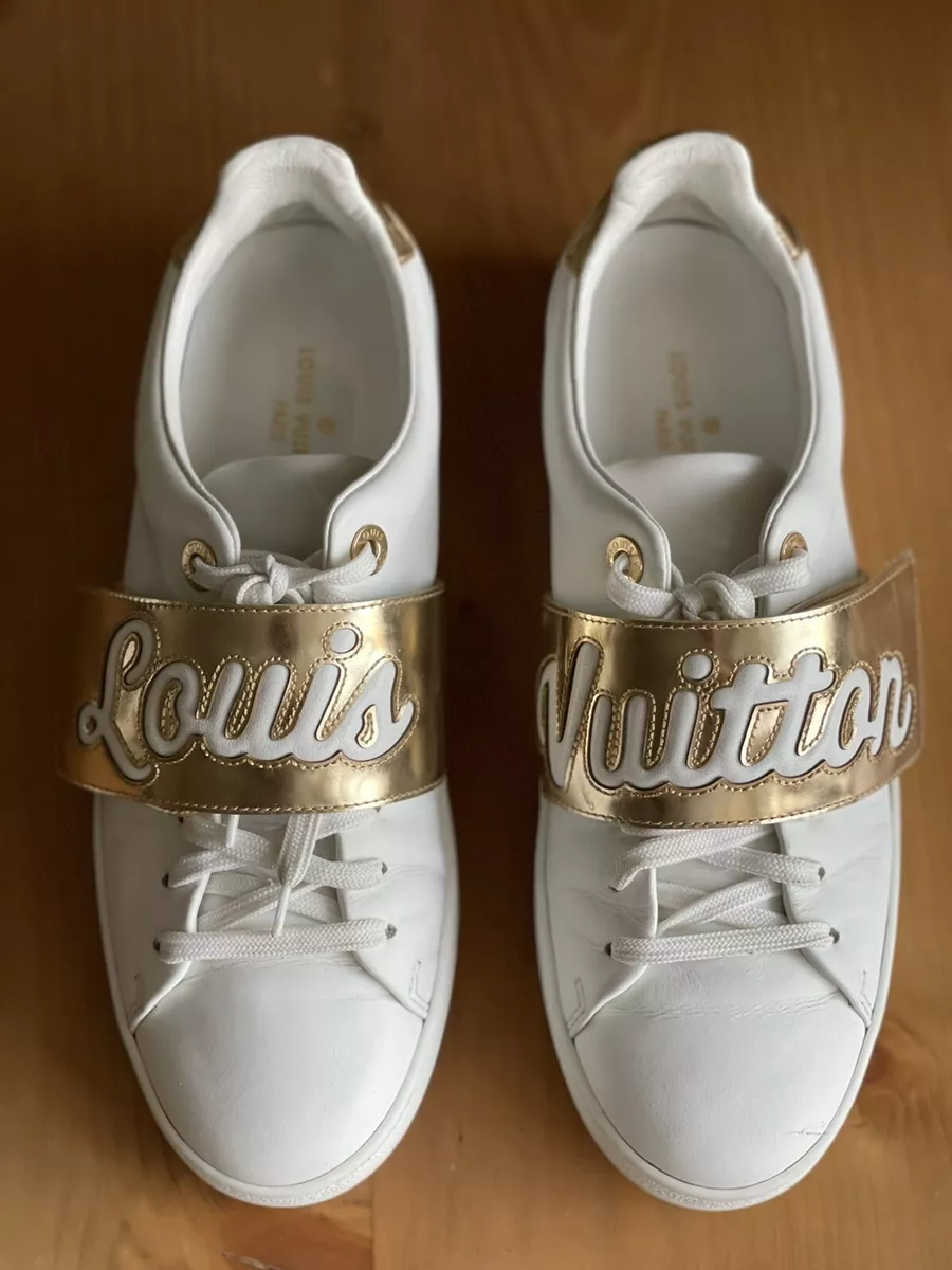 Authentic Louis Vuitton Frontrow White Leather Gold Flap Sneakers EU 37,5  US 7,5