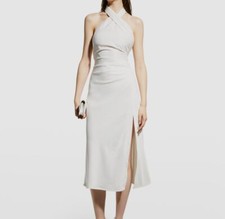  347 Misha Women's Ivory Rosanna Ruched Crossover Halter A-Line Dress Size 8