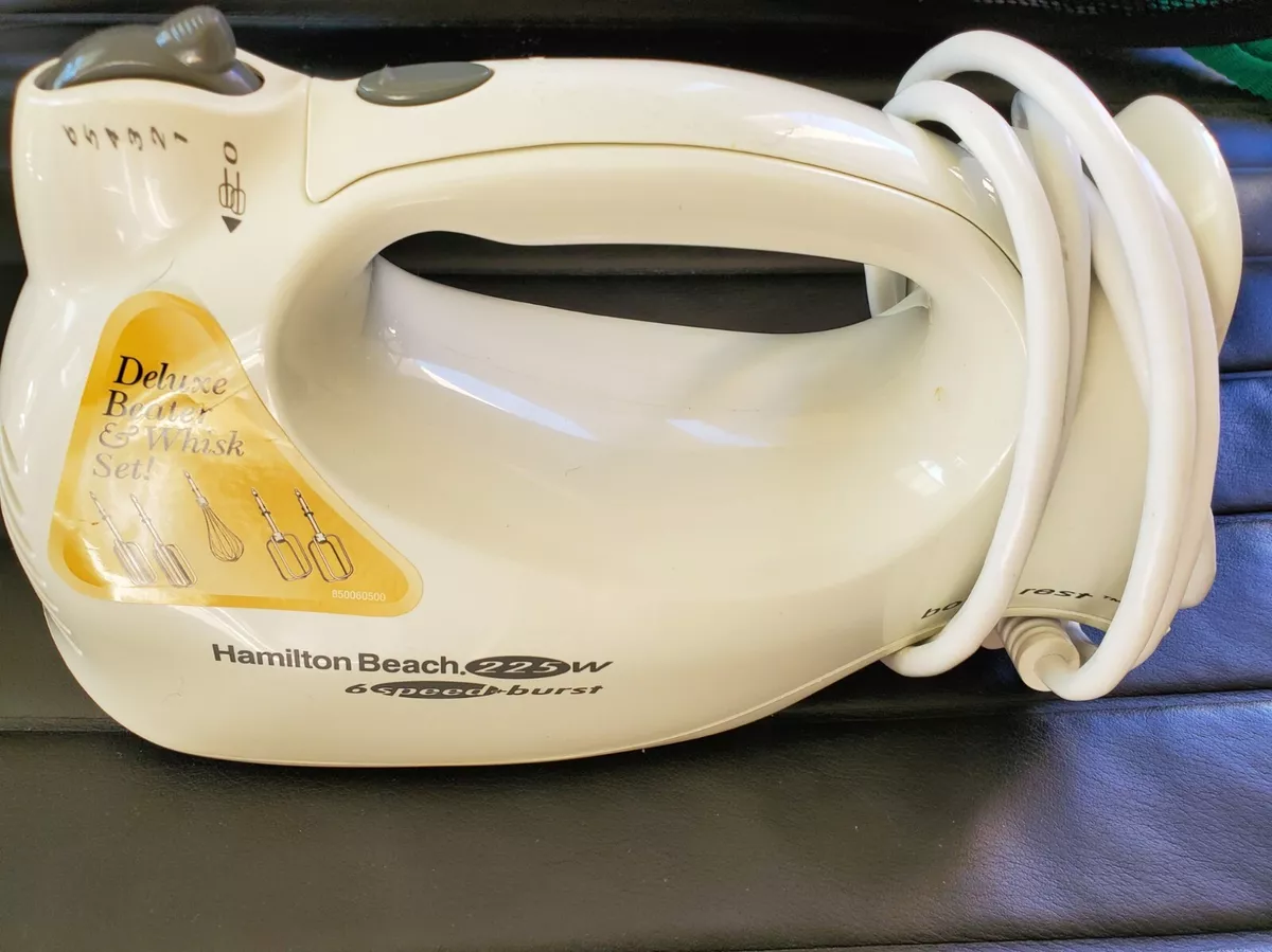 Hamilton Beach White 6 Speed Hand Mixer with Beaters, Whisk, and