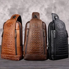 Mens Crocodile Leather Sling Bag Chest Shoulder Daypack Waterproof Crossbody Bag