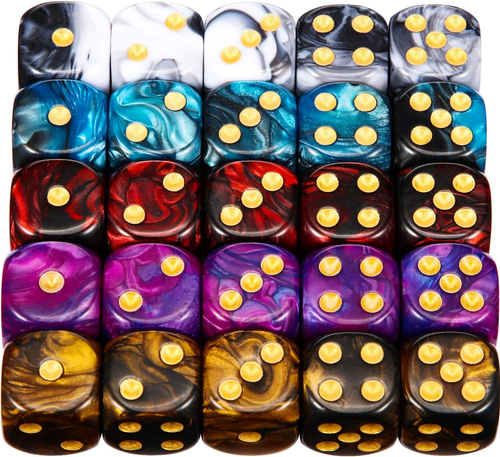 Set dadi colorati 25 pezzi 6 lati, dadi standard 6 lati con disegni neri - Foto 9 di 12