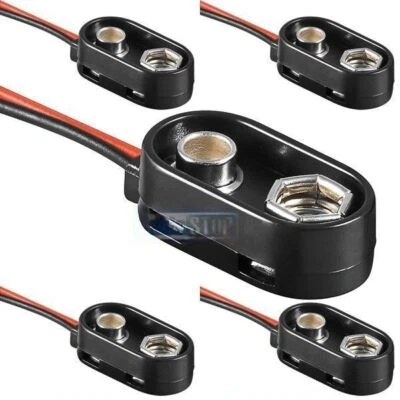 CABLE STOP 5 x 9V Heavy Duty Block Battery Clip PP3 Holder Loose Bare Cable with Snap-on