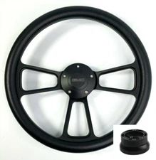 14" Black Steering Wheel (Black Half Wrap, GMC Horn Button, Adapter A01)