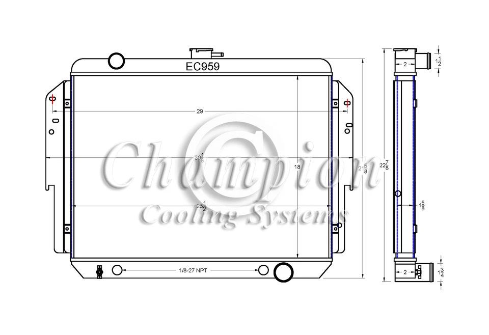 AR Champion 2 Row Radiator W/ Shroud and 2 13" Fans for 1980 Dodge RD200 #EC959 - Image 3 of 4