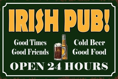 Ontrada Blechschild 12x18cm gewölbt Irish Pub gold Beer open 24 Schild