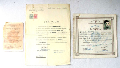 3 Certificates of Romanian Jew Silvan Armand 1949, 1955, Bucharest, in Romanian