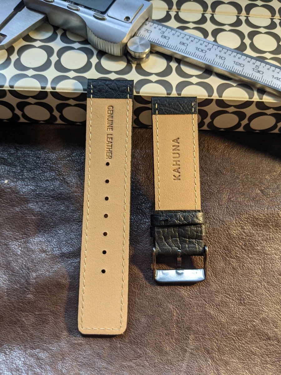 22mm Kahuna Black Textured Replacement Watch Strap Genuine Leather