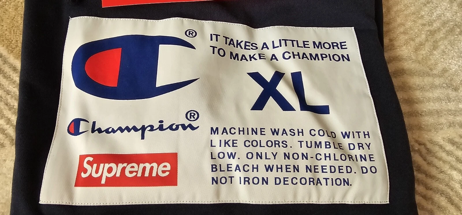 Felpa con cappuccio Supreme X Champion Navy Label taglia XL
