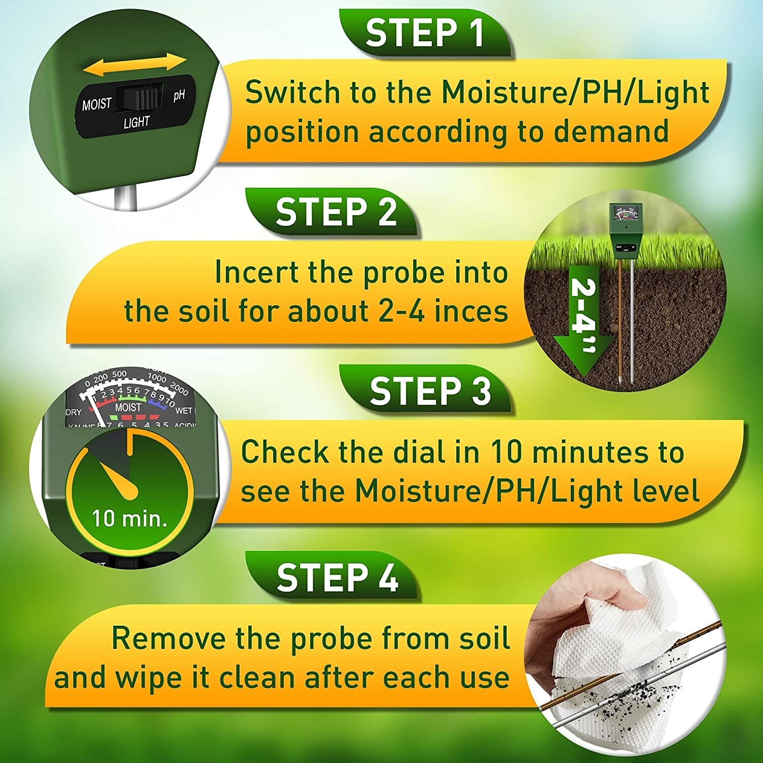 Primens Soil Plant Moisture Meter Indoor / Outdoor Plants Measure pH