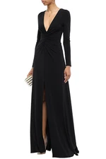 HALSTON HERITAGE £395 Farah Black Jersey Long Sleeve Maxi Dress XS UK 4-6 US 0-2