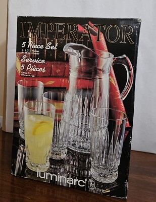Luminarc Imperator 5 Piece Cooler Set 2 qt.Pitcher 4- 16 oz. Cooler Glasses NIB