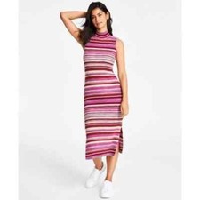 Calvin Klein Jeans Women's Spacedye Striped Mock-Neck Raven Combo Dress, XL B09