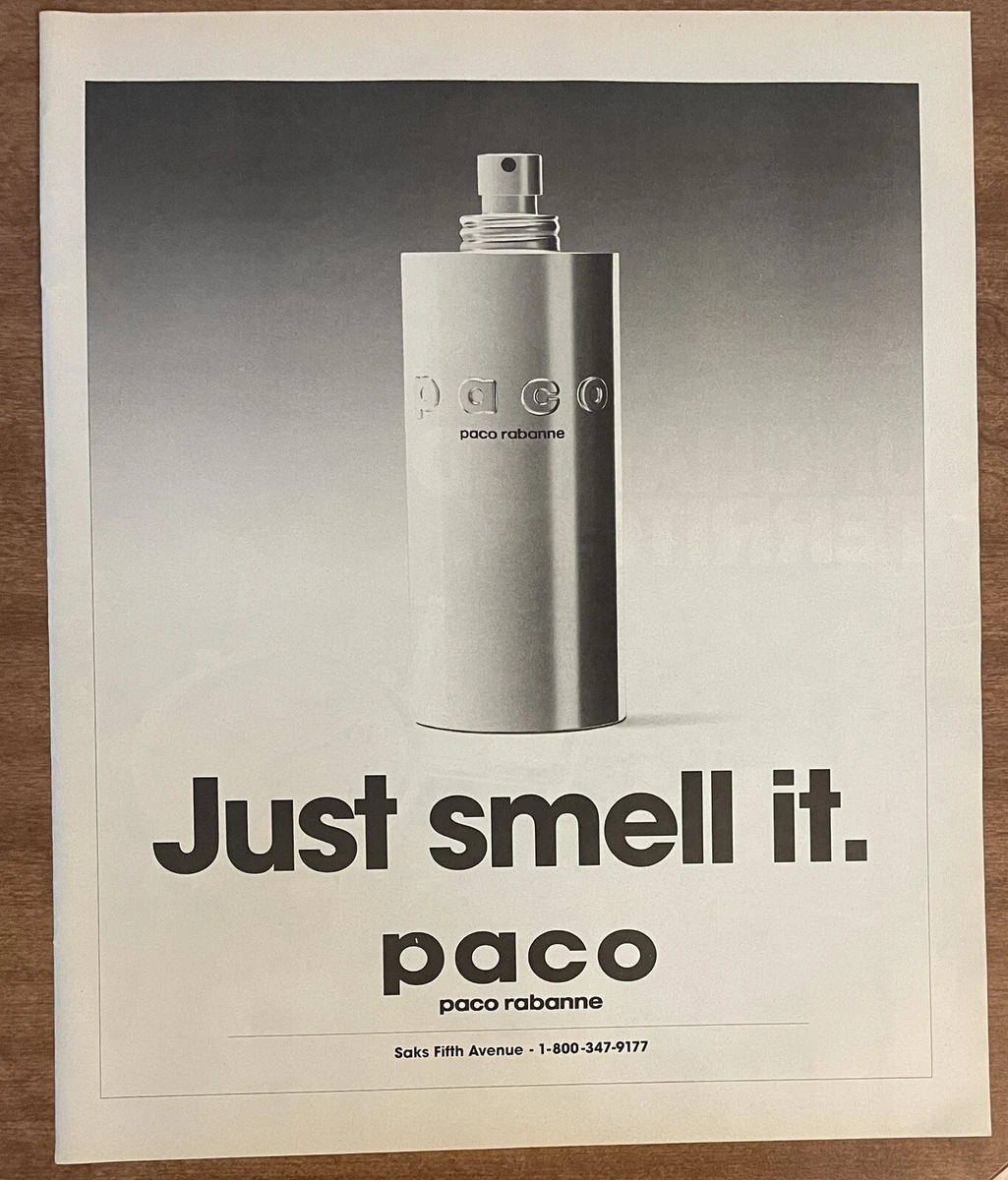 90s 1997 Paco Rabanne Fragrance Cologne Saks Fifth Ave Just Smell It Print Ad