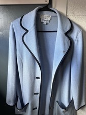St. John Collection Blue Button-Front Suit Blazer Jacket w/ Pockets, 14