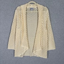 Vintage Y2K Crochet Open Knit Cardigan Sweater Medium Cream Cottage Coastal Boho