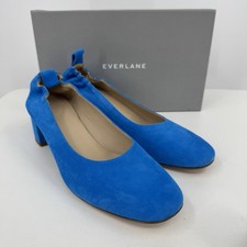 Everlane Italian Suede Day Heel Brilliant Blue 10 Women's Elastic Back Comfort