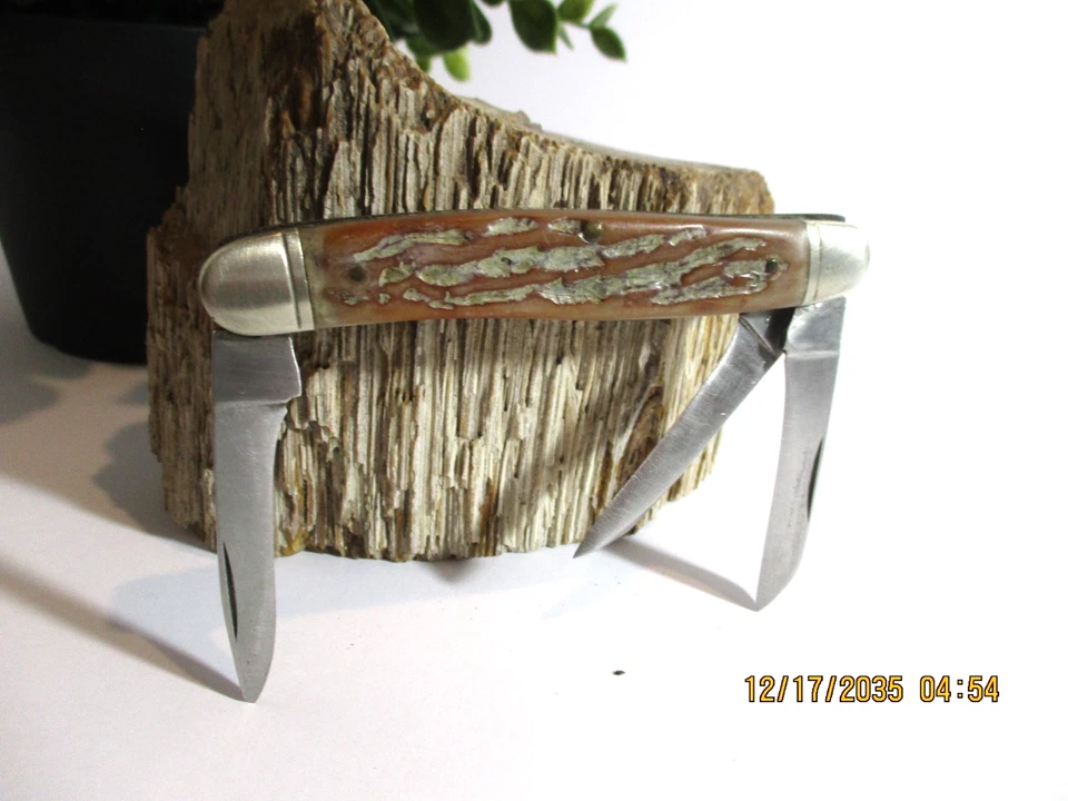 Винтажный Camillus США 3 лезвия углерода стали карманный нож бежевый кости стиль ручки - Изображение 2 из 4