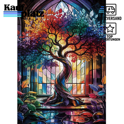 Puzzle 1000 Teile Baum des Lebens Buntglas Holzpuzzle Geschenk Deko