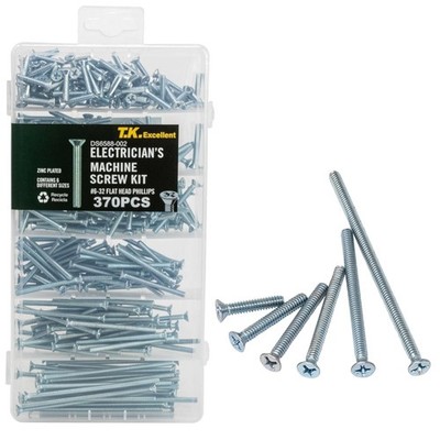 Comprehensive 370-Piece Screw Kit with Flat Head Phillips Design - Carbon Steel