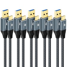 USB A to USB C Cable 10FT 5Pack, USB 3.1 USB 3.2 Gen2 10Gbps Data Transfer Co...