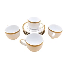 Charter Club Gold Cups And Saucers Set of 4 Grand Buffet Flat White Porcelain