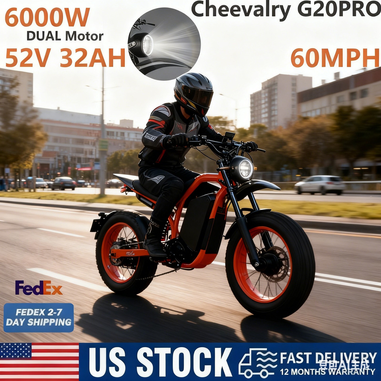 4000W 20”Dual Motor Adult E-Bike 60V 32AH, 60KMH E-Mountain US Off-Road Explorer