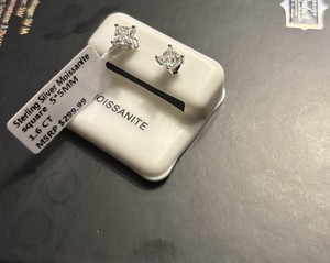 925 Sterling Silver Princess Cut Moissanite Stud Earrings 5mm 1.6ctw GRA