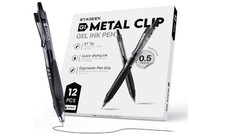 12 Pack Black Gel Pens, Quick Dry Black Ink Pens, 0.5mm Fine Point Retractable S