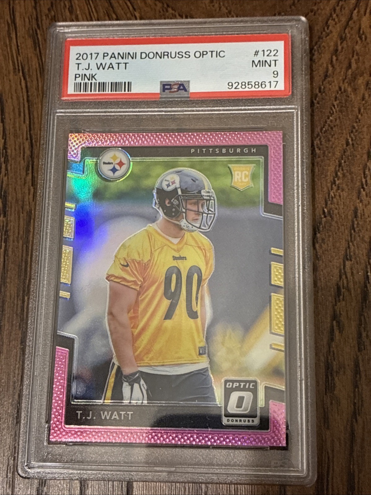 2017 Panini Donruss  Optic  T.J. Watt #122 Pink Prizm (RC) Graded PSA 9 Mint