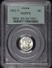1942-D Mercury Dime PCGS MS-65 FB Old Green Holder