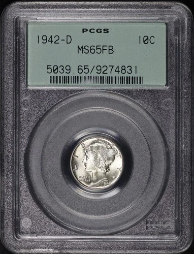 1942-D Mercury Dime PCGS MS-65 FB Old Green Holder